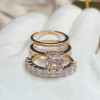 3ct Cushion Cut White Sapphire 3pcs Bridal Set in Rose Gold