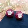 White Sapphire and Ruby Vintage Stud Earrings