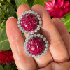 26ctw Invisibly-Set Ruby Halo Vintage Clip Earrings