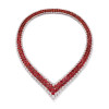 65ctw White Sapphire and Oval Cut Ruby Two-row V Necklace