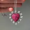 8ctw Ruby and White Flower Halo Heart Necklace