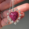 8ctw Ruby and White Flower Halo Heart Necklace