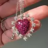 8ctw Ruby and White Flower Halo Heart Necklace