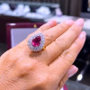3ct Pear Cut Ruby European Shank Vintage Halo Cocktail Ring