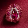 5.8ct Oval Cut Ruby Allover Paved Vintage Cocktail Ring