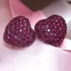 17MM Wide Paved Ruby Heart Stud Earrings