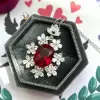 Vintage 12ct Cushion Cut Ruby Flower Necklace