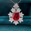 Vintage 12ct Cushion Cut Ruby Flower Necklace