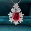 Vintage 12ct Cushion Cut Ruby Flower Necklace