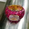 5.5ct Oval Cut White Sapphire With Ruby Cocktail Ring
