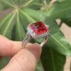 4ct Asscher Cut Ruby Three Stone Engagement Ring