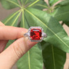 4ct Asscher Cut Ruby Three Stone Engagement Ring