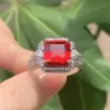 4ct Asscher Cut Ruby Three Stone Engagement Ring