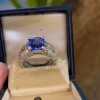 5.6ct Cushion Cut Tanzanite Blue Sapphire Engagement Ring