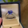 5.6ct Cushion Cut Tanzanite Blue Sapphire Engagement Ring
