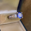 5.6ct Cushion Cut Tanzanite Blue Sapphire Engagement Ring