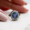 4ct Cushion Cut Sapphire Enamel Art-Deco Engagement Ring