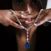 Pear Cut Blue Sapphire Pendant Necklace