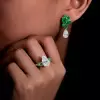 Pear Cut Emerald Ring & Earrings Jewelry Set for Women
