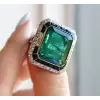 16ct Emerald Cut Double Halo Vintage Cocktail Ring