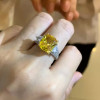 6ct Cushion Cut Yellow Sapphire Three Stone Engagement Ring