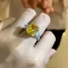 6ct Cushion Cut Yellow Sapphire Three Stone Engagement Ring
