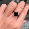 3ct Pear Cut Black Sapphire Three Sided Band Engagement Ring