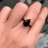 3ct Pear Cut Black Sapphire Three Sided Band Engagement Ring