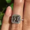 Handmade 4 Ct Cushion Cut Sterling Silver Engagement Ring