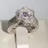 3.8ct Round Cut White Sapphire Halo Engagement Ring