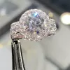 6.8ct Halo Round Cut White Sapphire Side Paved Engagement Ring