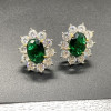 11.6ctw Oval Cut Emerald Halo Stud Earrings