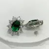 11.6ctw Oval Cut Emerald Halo Stud Earrings
