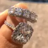 2ct Cushion Cut White Sapphire 2pcs Bridal Set