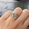 Handmade 2 Ct Prong Setting 18K Gold Plated Sterling Silver Brilliant Cut Ring Set