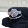 Handmade Halo Radiant Shape Sterling Silver Ring Set