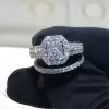 Handmade Halo Radiant Shape Sterling Silver Ring Set