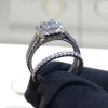 Handmade Halo Radiant Shape Sterling Silver Ring Set