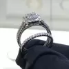 Handmade Halo Radiant Shape Sterling Silver Ring Set
