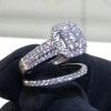Handmade Halo Radiant Shape Sterling Silver Ring Set