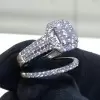 Handmade Halo Radiant Shape Sterling Silver Ring Set