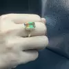 6.2ct Halo Emerald Cut Bicolor Tourmaline Engagement Ring