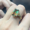 6.2ct Halo Emerald Cut Bicolor Tourmaline Engagement Ring