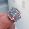4ct Radiant Cut White Sapphire 3pcs Bridal Set