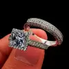 Handmade 2 Ct Halo Princess Cut Sterling Silver Ring Set