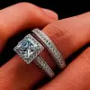 Handmade 2 Ct Halo Princess Cut Sterling Silver Ring Set