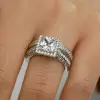 4ct Princess Cut White Sapphire 2pcs Bridal Set