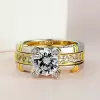 3ct Round Cut White Sapphire 3pcs Bridal Set in Gold