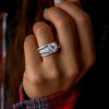 Handmade 1.8 ct Round Cut Halo Sterling Silver 3 Pieces Wedding Set