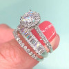 Handmade Round Cut 3 Piece Ring Set With 2 Bands